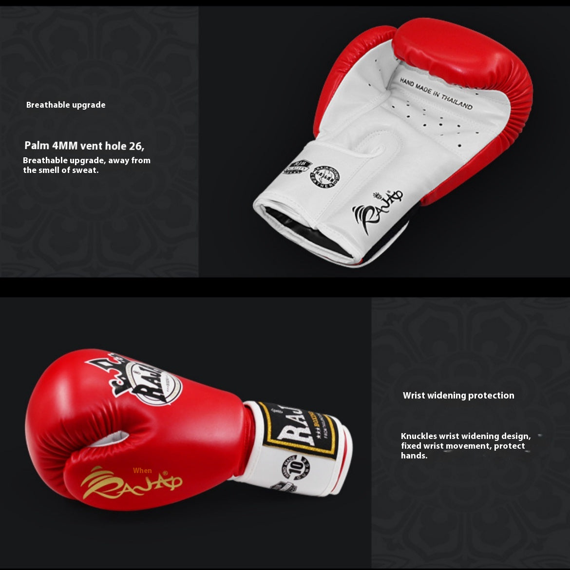 RAJA Boxing Gloves, Pro Training Sparring, Maya Hide Leather, Muay Thai MMA Kickboxing, Men Women Adult, Heavy Punching Bag Focus Mitts Pads Workout, Ventilated Palm, Multi Layered, 8 10 12 14 16 18 Oz