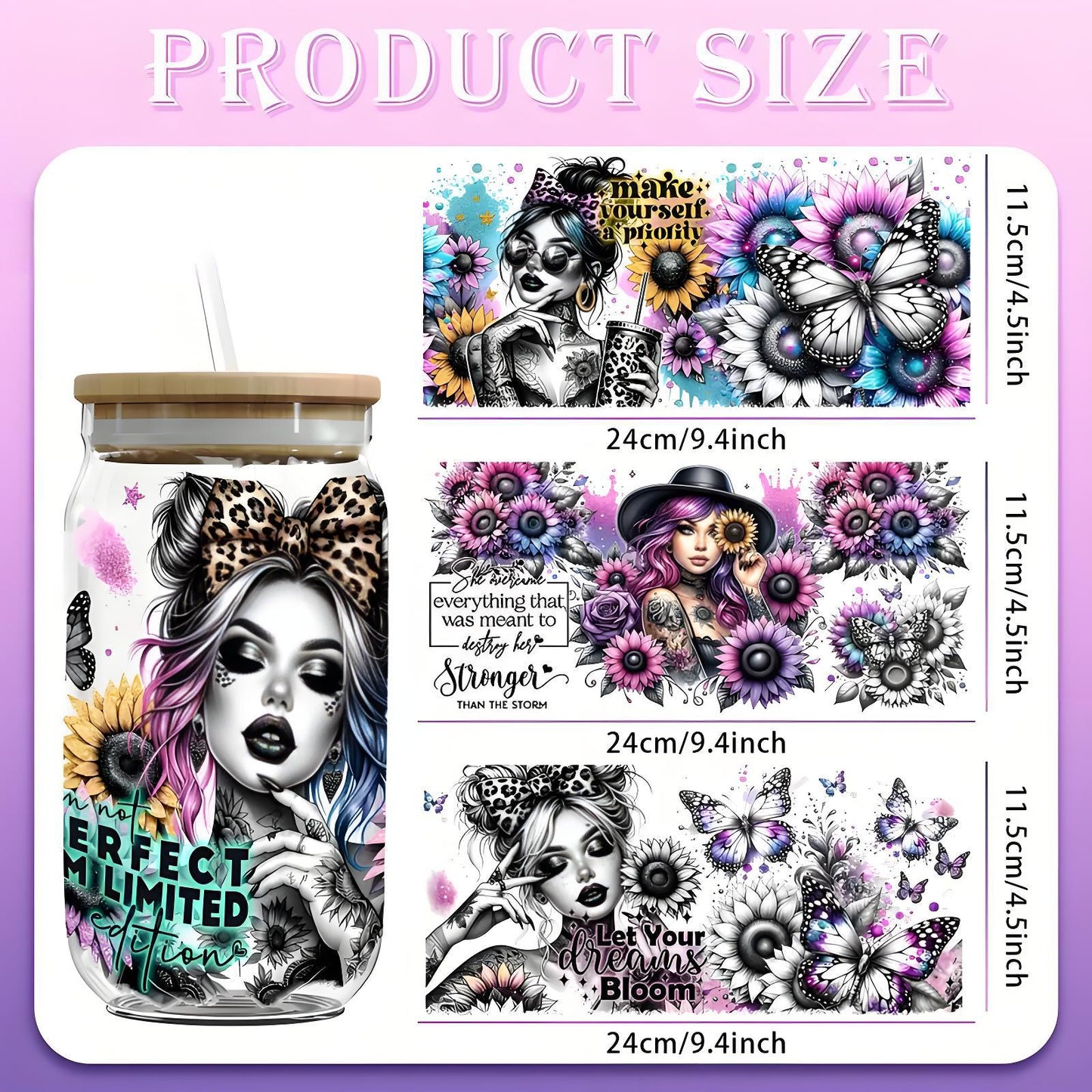 （4PCS/SET）UV waterproof transfer paper for 16 oz cups