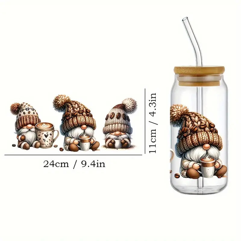 Watercolor Coffee Gnome Design UV DTF