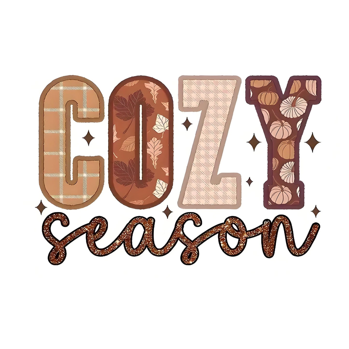 "COZY Season" autumn themed iron-on transfer