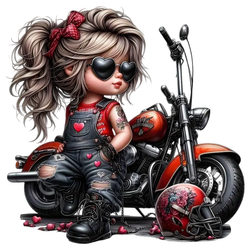 Punk style cartoon motorcycle heat transfer ironing