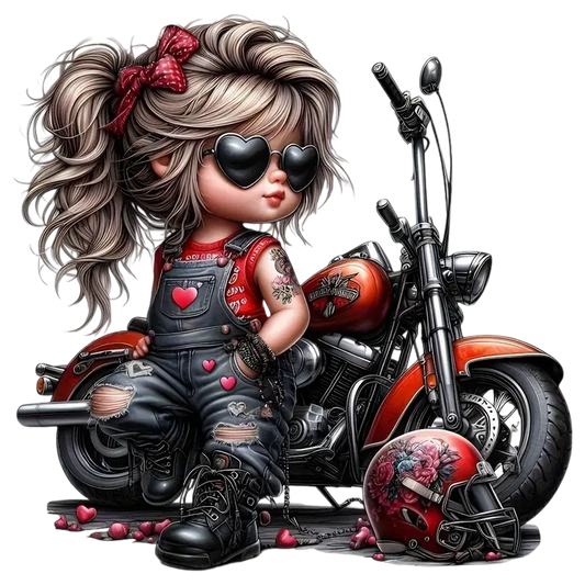 Punk style cartoon motorcycle heat transfer ironing