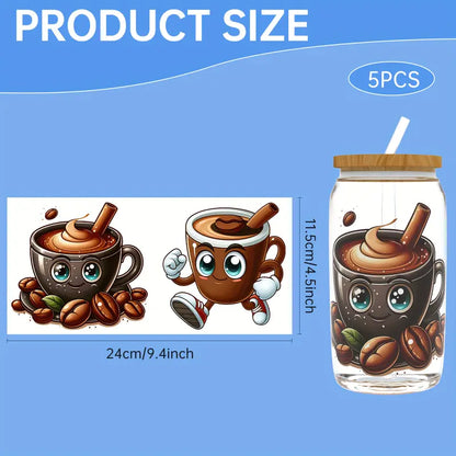 Cute Coffee Character Style 16oz UV DTF Cup Sticker