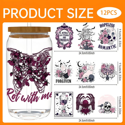 12PCS/SET (for 16oz Cups) Waterproof UV DTF Cup Decals