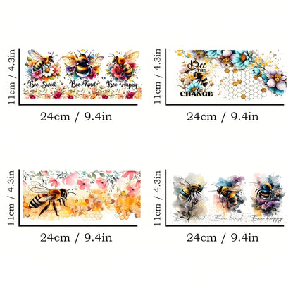 Bee and flower UV DTF glass jar decal