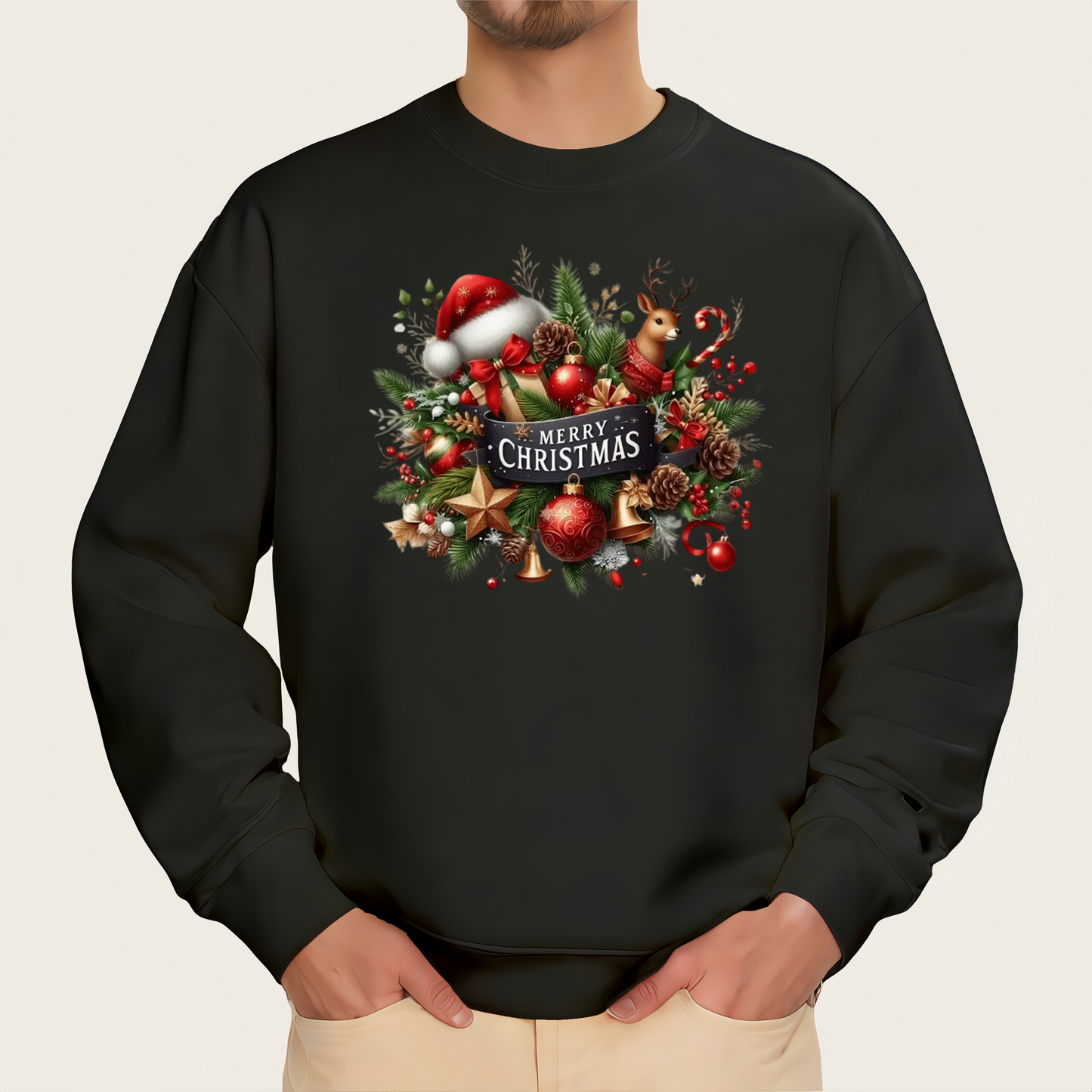 Santa Claus, Reindeer, Pine Cone, and Bell Design Iron-On Transfers