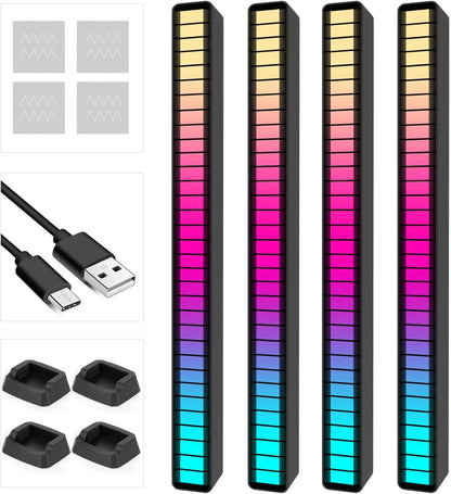 RGB Rechargeable Sound Control Light, Voice-Activated Pickup Music Rhythm Lights, Ambient Light, for Car, Gaming Room Decorations（4Pack）