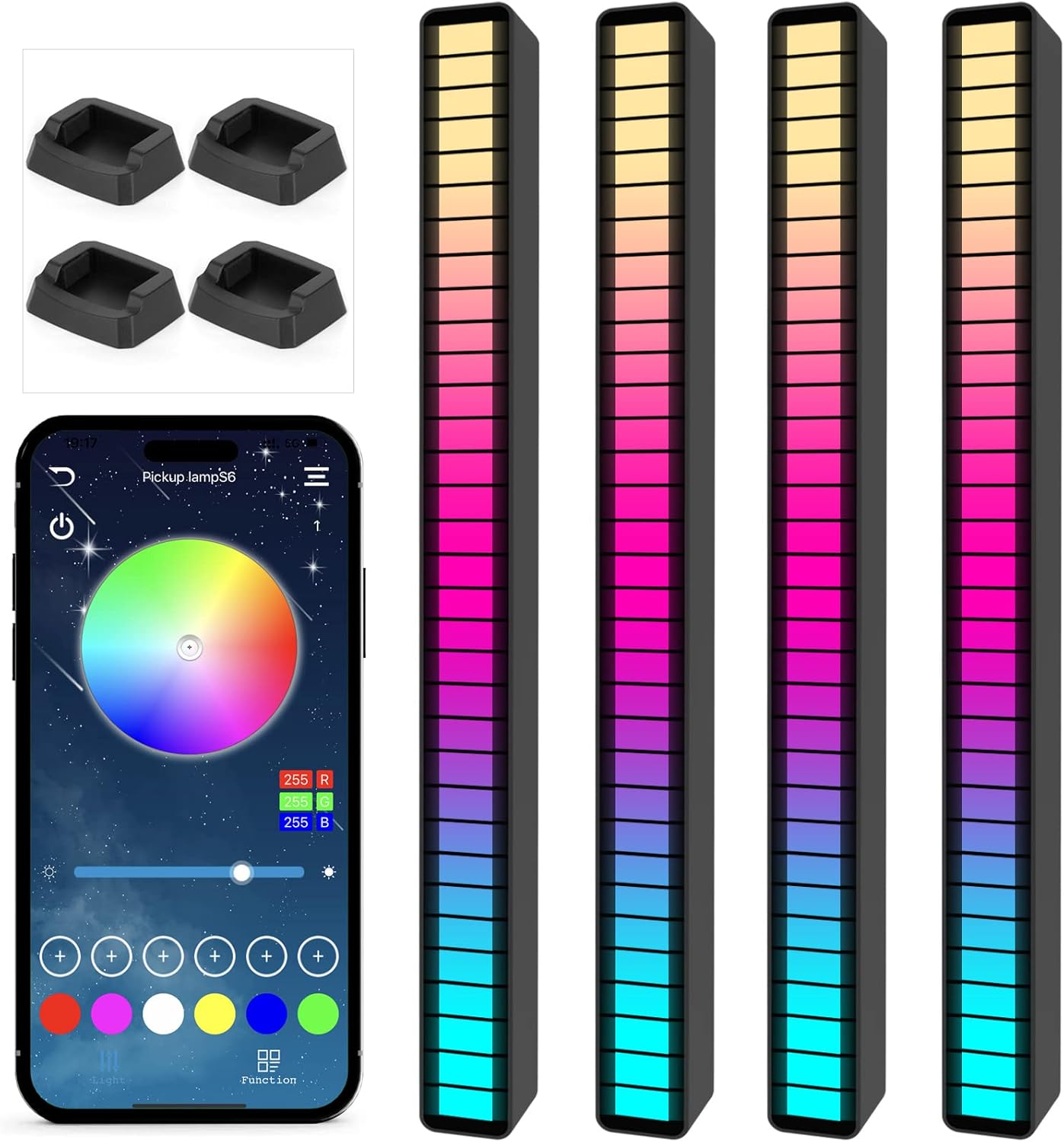 RGB Rechargeable Sound Control Light, Voice-Activated Pickup Music Rhythm Lights, Ambient Light, for Car, Gaming Room Decorations（4Pack）
