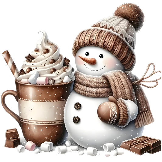 Brown snowman and coffee-topped heat transfer sticker