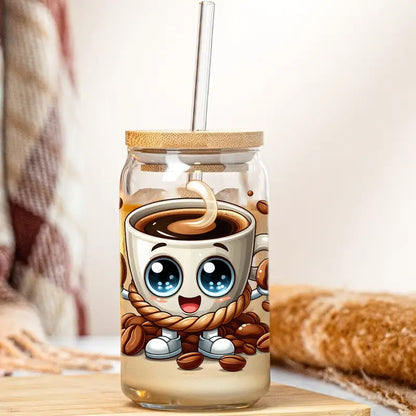 Cute Coffee Character Style 16oz UV DTF Cup Sticker