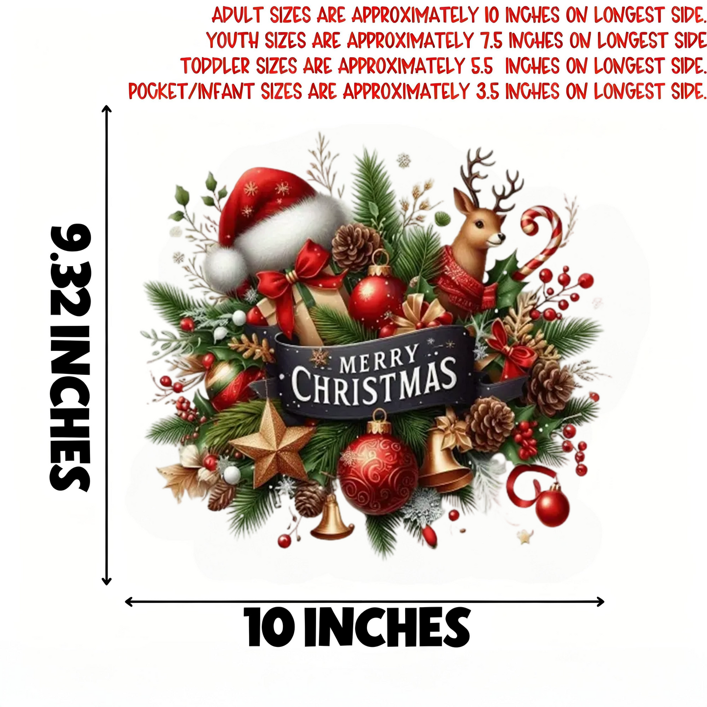 Santa Claus, Reindeer, Pine Cone, and Bell Design Iron-On Transfers