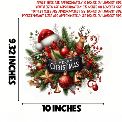 Santa Claus, Reindeer, Pine Cone, and Bell Design Iron-On Transfers