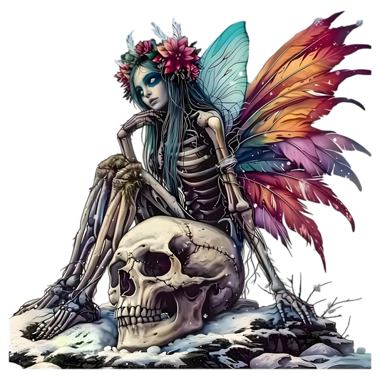 Skull and colorful wings iron-on transfer