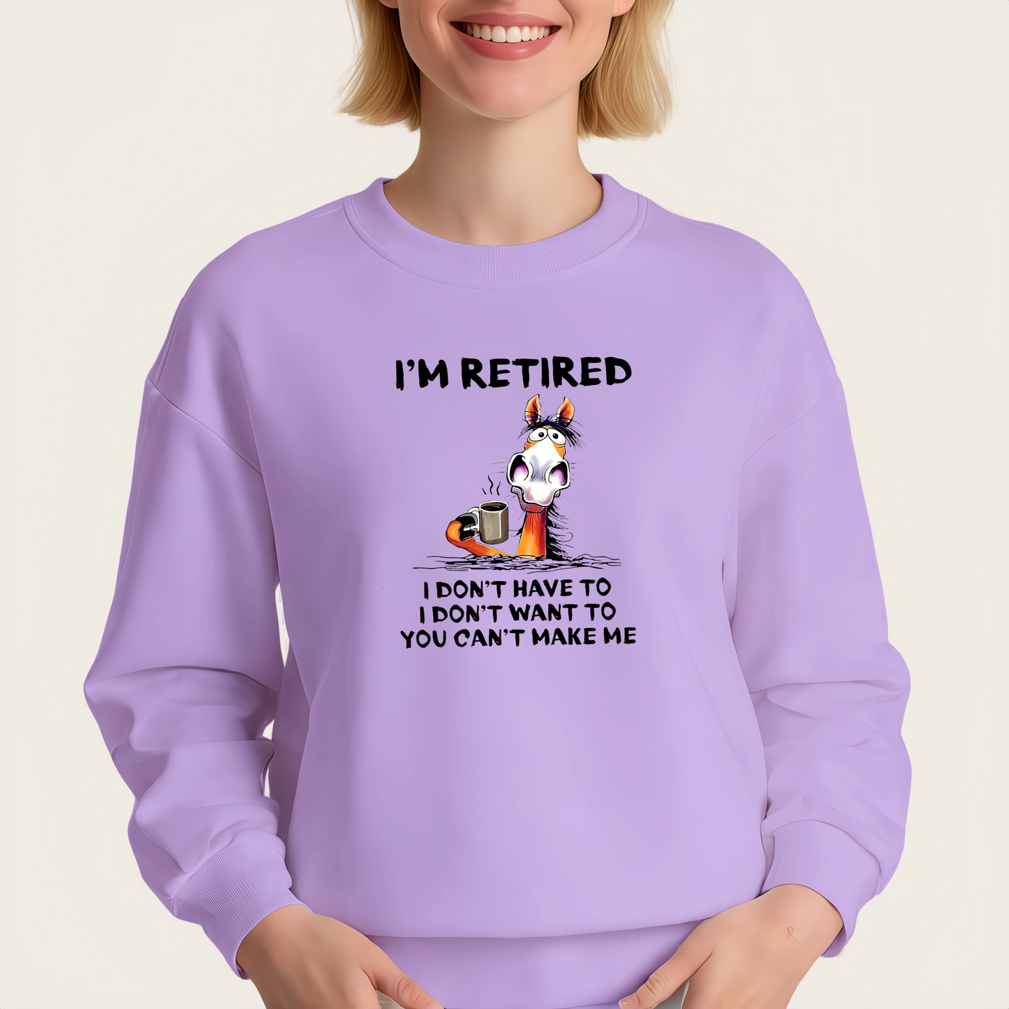 Yellow donkey drinking coffee iron-on transfer