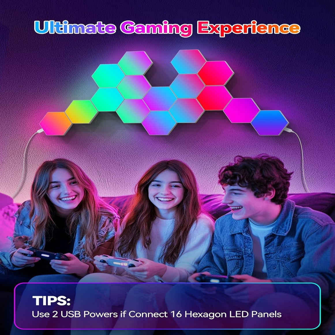 Hexagon Light Panel - 8 Pack Smart APP RGB Hexagon LED Lights Wall Lights with Remote Control & Music Sync for Halloween Decor, Gaming Decor