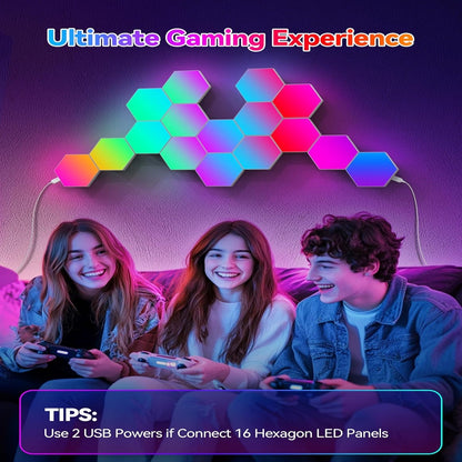 Hexagon Light Panel - 8 Pack Smart APP RGB Hexagon LED Lights Wall Lights with Remote Control & Music Sync for Halloween Decor, Gaming Decor