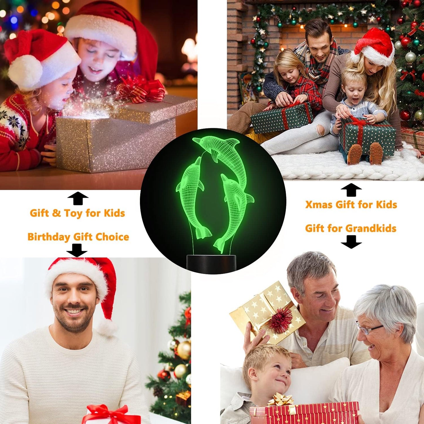 FULLOSUN Night Light for Kids Ocean Dolphin 3D Night Light Porpoise Bedside Lamp with Remote Control 16 Color Changing Xmas Halloween Birthday Gift for Child Baby Girl