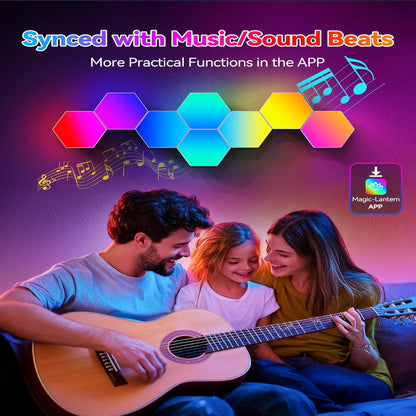 Hexagon Light Panel - 8 Pack Smart APP RGB Hexagon LED Lights Wall Lights with Remote Control & Music Sync for Halloween Decor, Gaming Decor