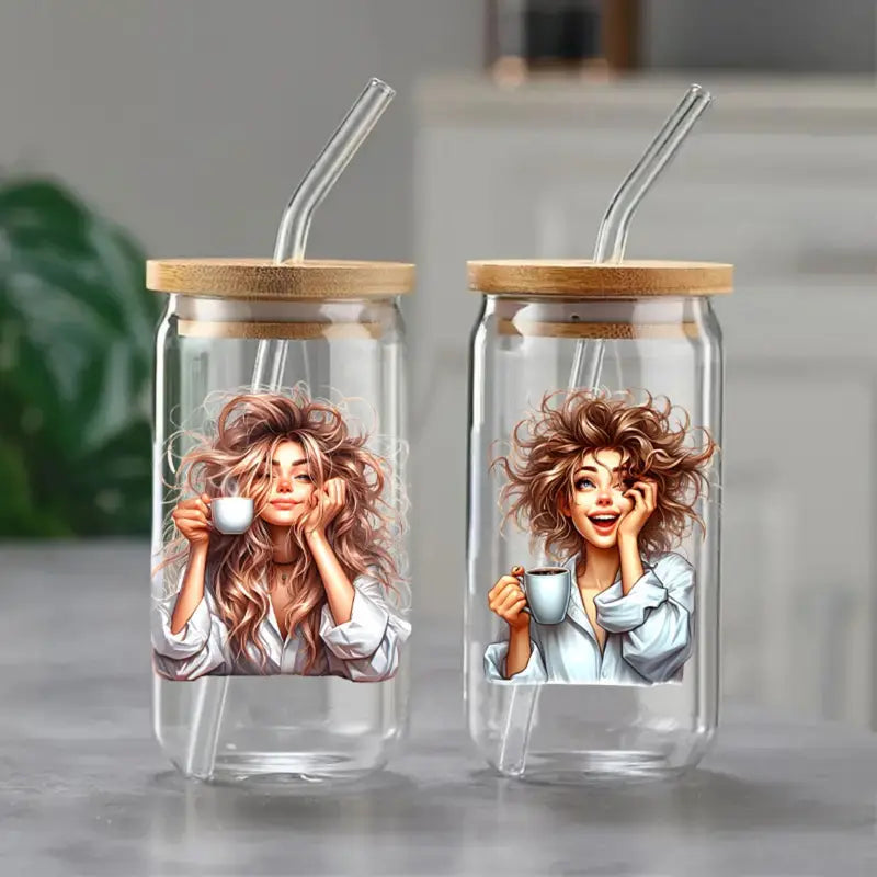 Messy Coffee Women's 16 oz Glass Jar Packaging Transfer Decorative Paper UV DTF