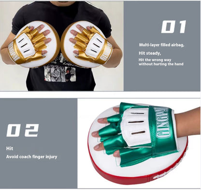 Boxing Pads Curved Focus Mitts, Maya Hide Leather Kara Hook and jab Training Pads, Adjustable Strap Ventilated, MMA Muay Thai Kickboxing Coaching Martial Arts Punching Hand Target Strike Shield（single））
