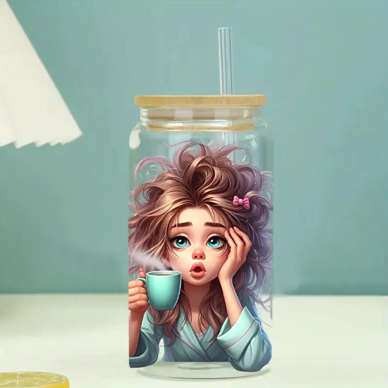 Messy Coffee Women's 16 oz Glass Jar Packaging Transfer Decorative Paper UV DTF