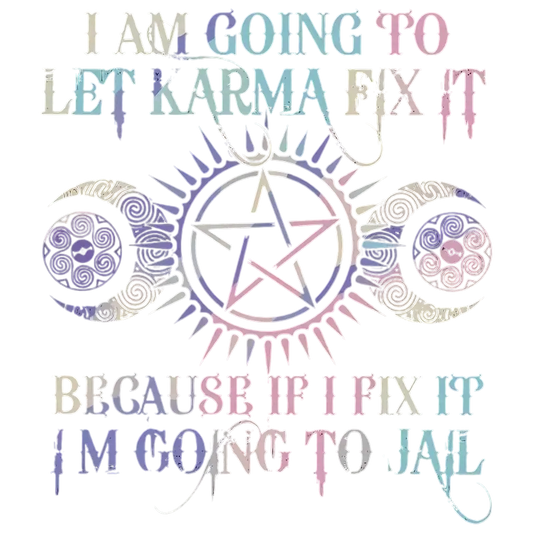 "Let KARMA Fix It" slogan with Pentagram & Celtic Knot heat transfer iron-on