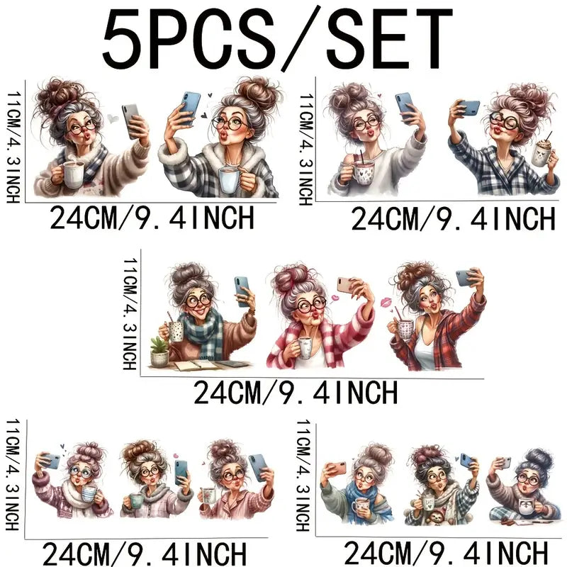 Selfie Grandma 16 oz glass jar packaging sticker funny expression coffee cup UV DTF