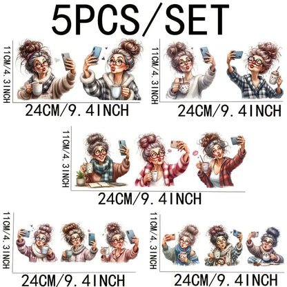 Selfie Grandma 16 oz glass jar packaging sticker funny expression coffee cup UV DTF