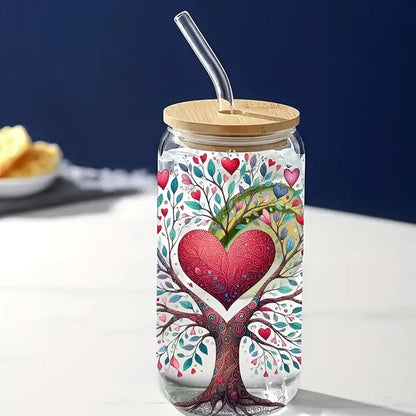 Giving Tree 16oz Glass Jar Sticker UV DTF