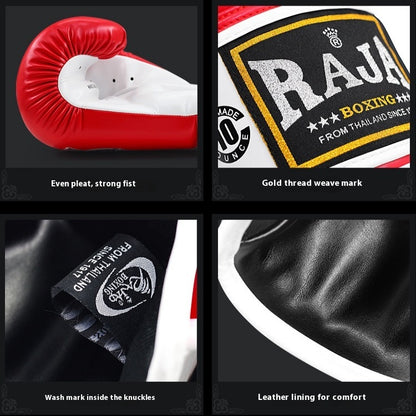 RAJA Boxing Gloves, Pro Training Sparring, Maya Hide Leather, Muay Thai MMA Kickboxing, Men Women Adult, Heavy Punching Bag Focus Mitts Pads Workout, Ventilated Palm, Multi Layered, 8 10 12 14 16 18 Oz