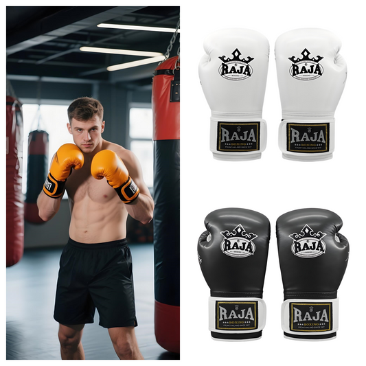 RAJA Boxing Gloves, Pro Training Sparring, Maya Hide Leather, Muay Thai MMA Kickboxing, Men Women Adult, Heavy Punching Bag Focus Mitts Pads Workout, Ventilated Palm, Multi Layered, 8 10 12 14 16 18 Oz