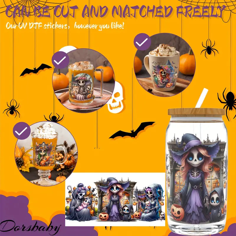 （4PCS/SET）Halloween Skull UV DTF Transfer Sticker Glass