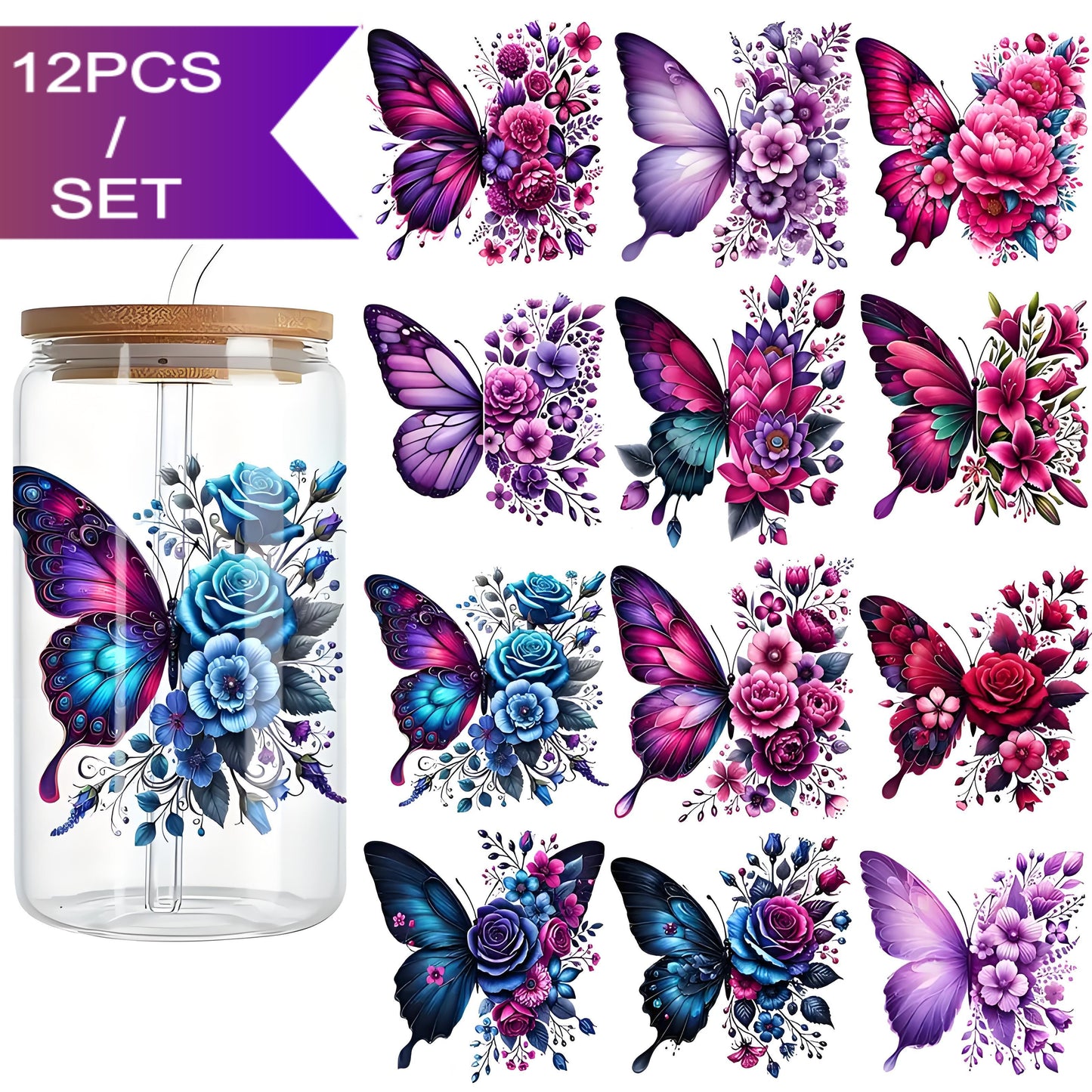 16 oz thermos cup special butterfly pattern anti-scratch and wear-resistant transfer paper