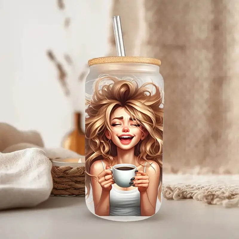 Messy Coffee Women's 16 oz Glass Jar Packaging Transfer Decorative Paper UV DTF
