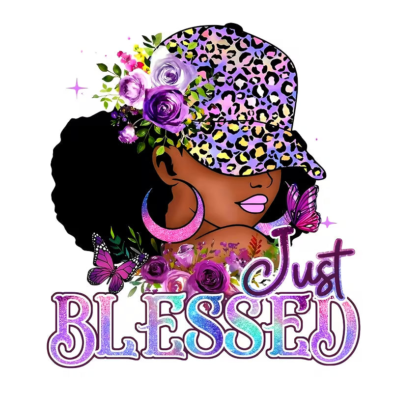 Black woman BLESSED design iron-on transfer sticker