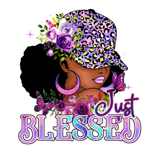 Black woman BLESSED design iron-on transfer sticker