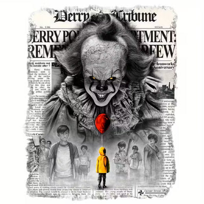 Clown newspaper pattern iron-on transfer sticker
