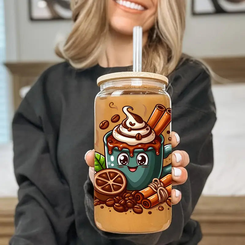 Cute Coffee Character Style 16oz UV DTF Cup Sticker