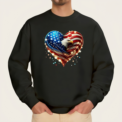 Patriotic Heart American Flag and Bald Eagle Iron-On Transfers