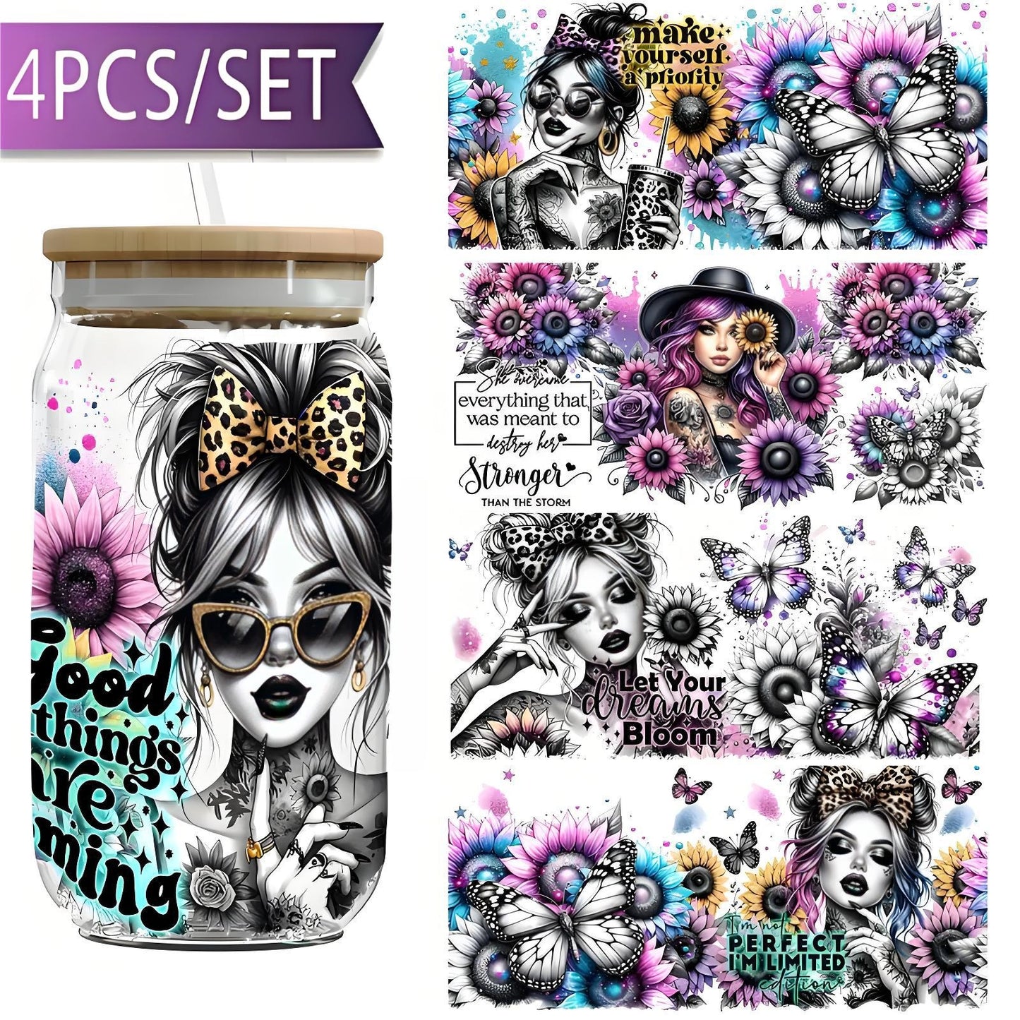 （4PCS/SET）UV waterproof transfer paper for 16 oz cups