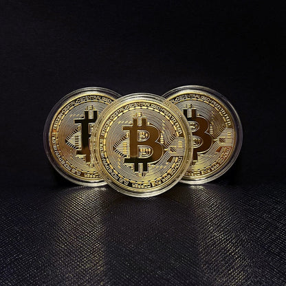 Bitcoin Coin Souvenir with Coin Case, Physical Bitcoin Collection, Gold Plated Bitcoin for Commemoration, Crypto Currency Coin BTC for Gift, Gold Bitcoin Tokens