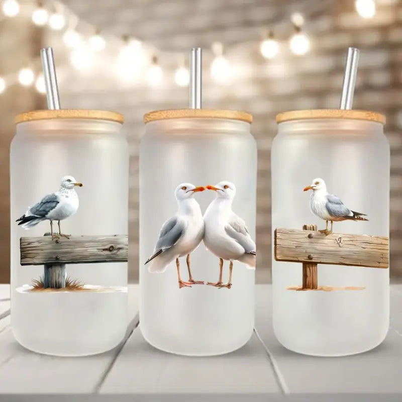 Funny Seagull 16oz Glass Bottle Packaging Transfer Decorative Paper UV DTF