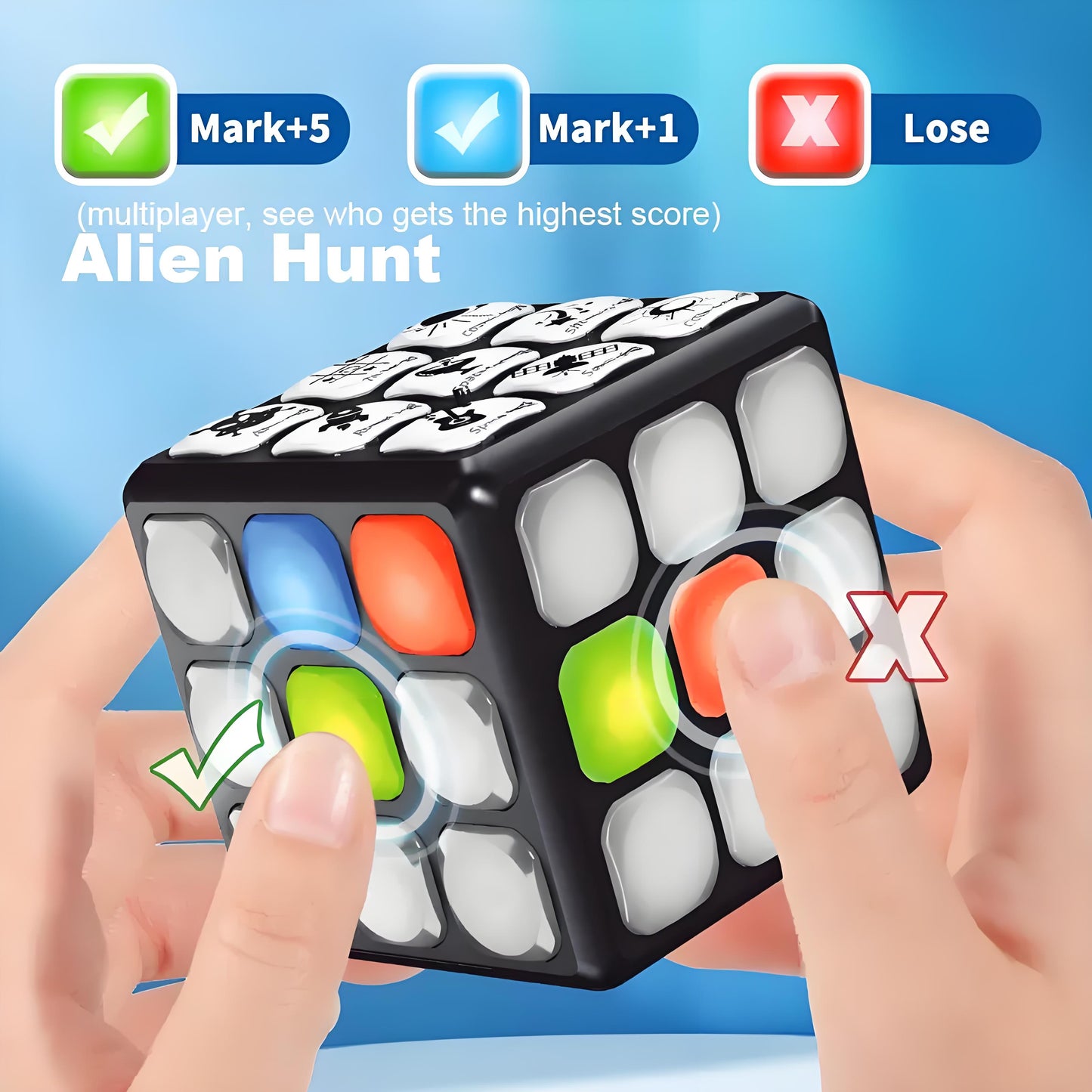 Winning Fingers Flashing Cube Electronic Memory and Brain Game - 4-in-1 Handheld Stem Toys for Kids - Cool Gadgets, Games for Boys and Girls - Fun Family Game for Kids Ages 6-12 - Educational Gift Toy
