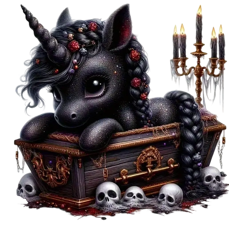 Unicorn and skull heat transfer iron-on