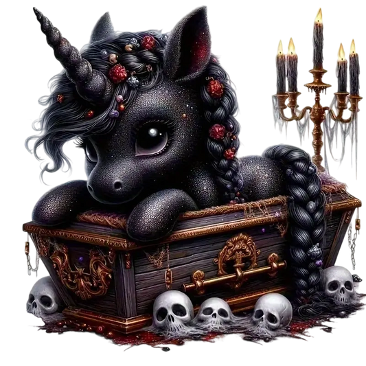 Unicorn and skull heat transfer iron-on