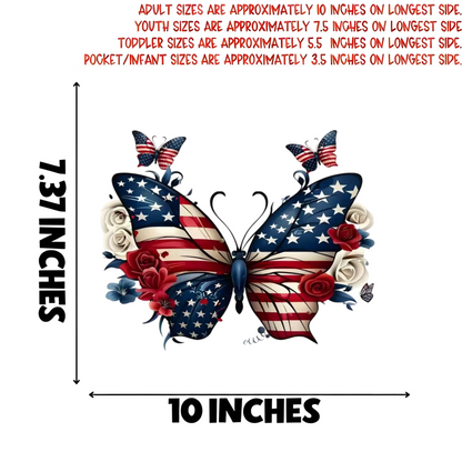 Patriotic American flag butterfly iron-on transfer sticker