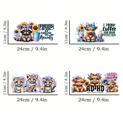 High Quality Iced Coffee and Raccoon UV DTF Transfer Paper