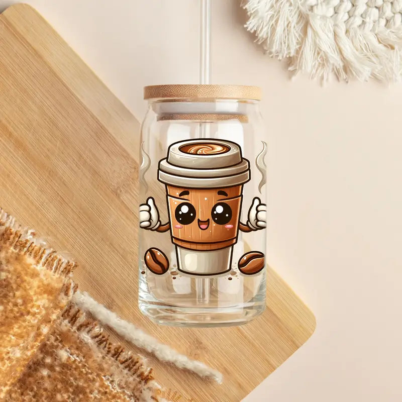 Cute Coffee Character Style 16oz UV DTF Cup Sticker