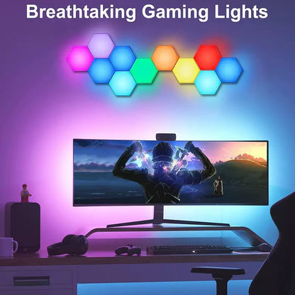 Hexagon Light Panel - 8 Pack Smart APP RGB Hexagon LED Lights Wall Lights with Remote Control & Music Sync for Halloween Decor, Gaming Decor