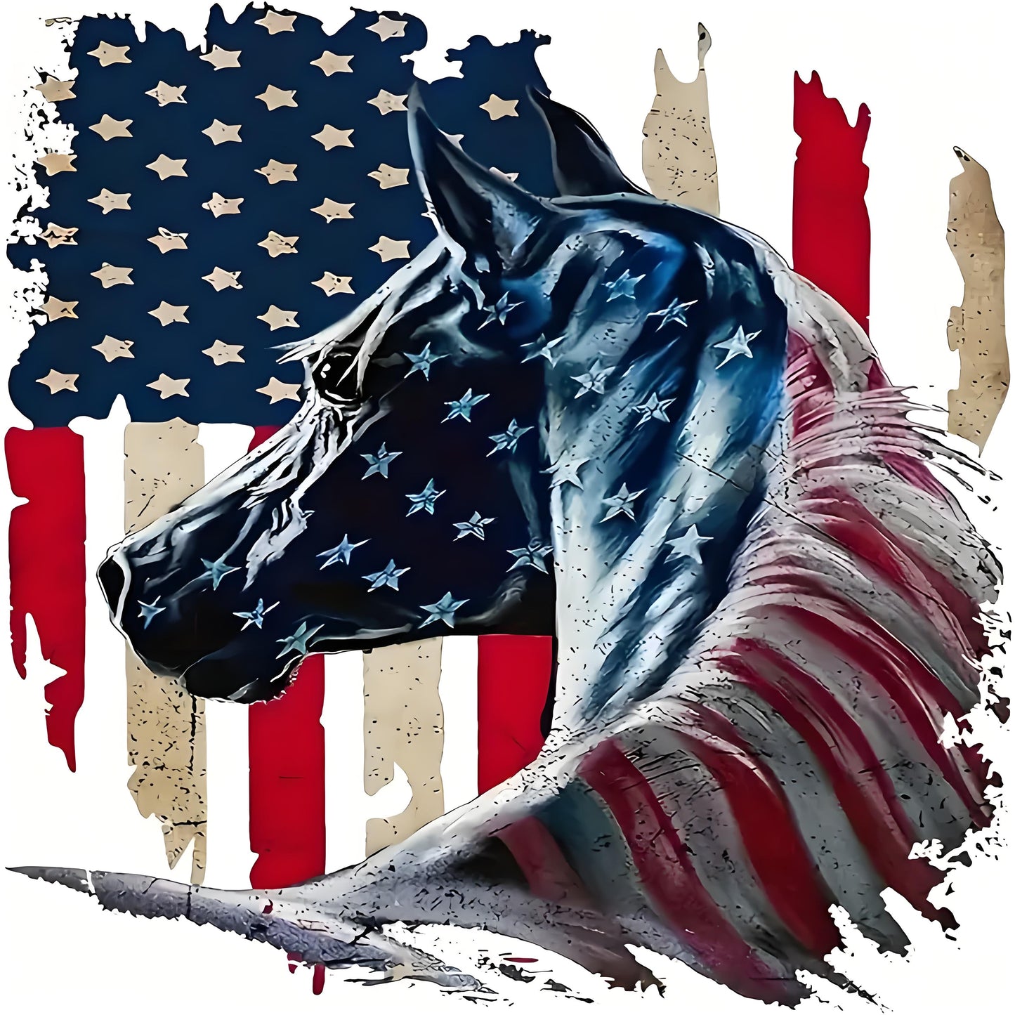 Horse head and American flag iron-on transfer